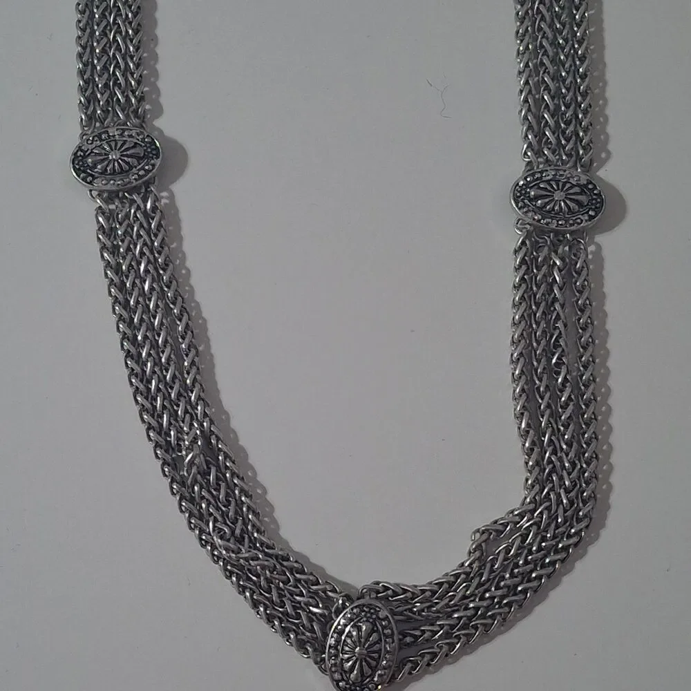 Long Silver Tone Chain Multi Layer Multi Strand Statement Necklace Adjustable